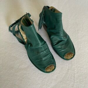 Elegant Kelly Green Women's Open-Toe Wedges Sandals 39 Leather